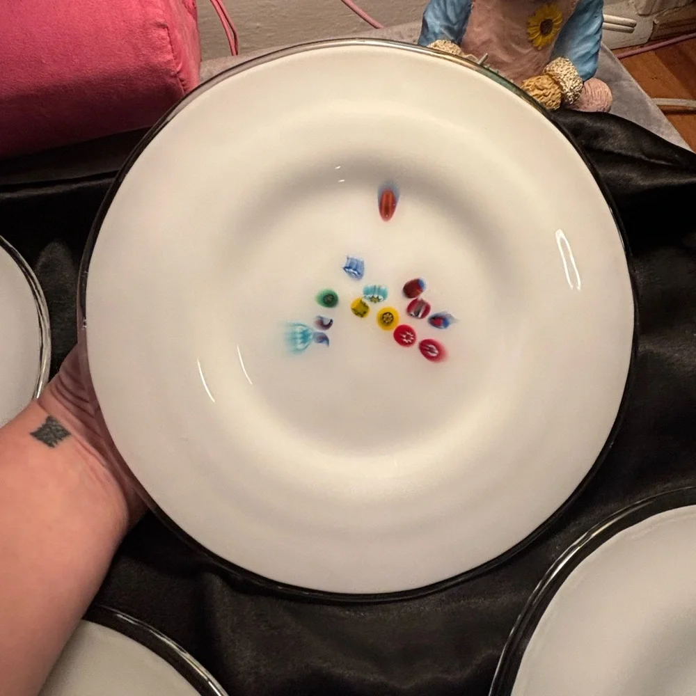Set of Murano Italian millefiori Crate&Barrel fused glass plates 8” set of four